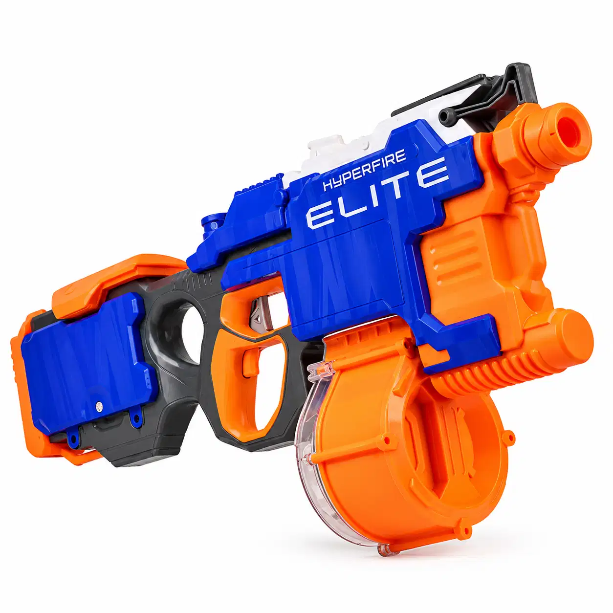 Pistolet à fléchettes en mousse bleu et orange à chargeur tambour rond, de type Hyperfire Elite