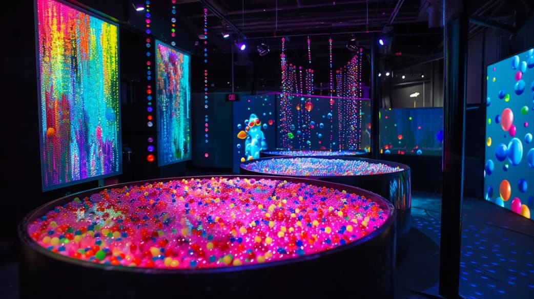 immersion dans un centre avec des balles à orbeez