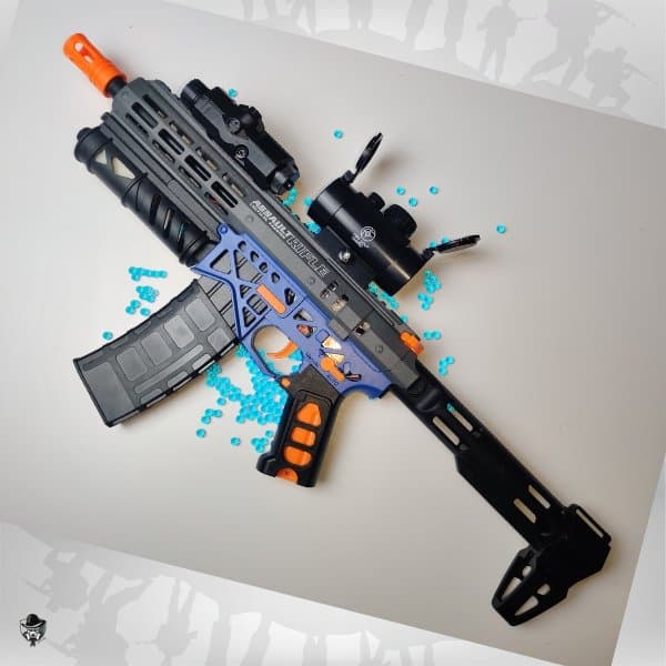 MK6 gel blaster de couleur noir et bleu