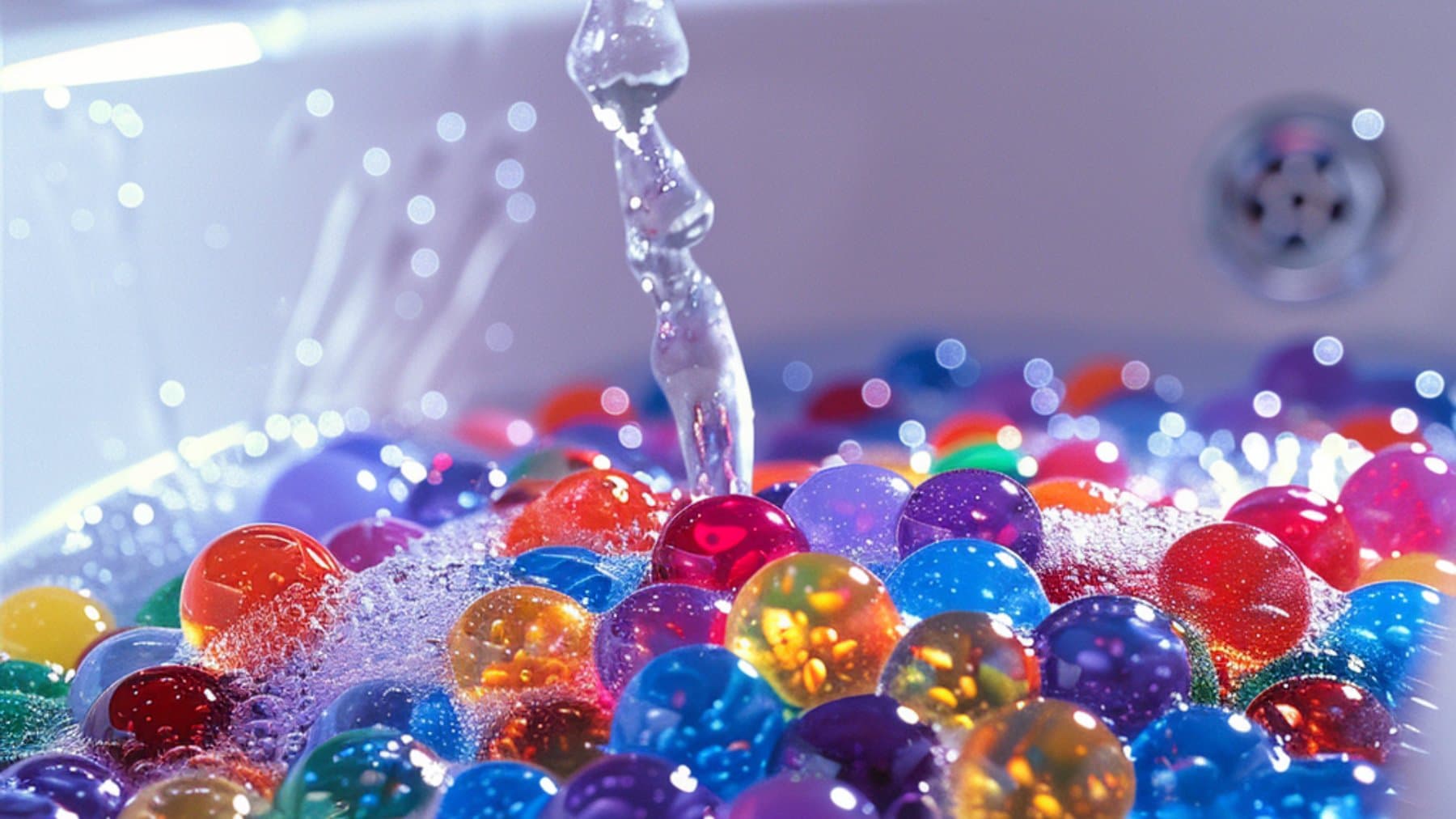 billes d'orbeez dans un lavabo rempli d'eau