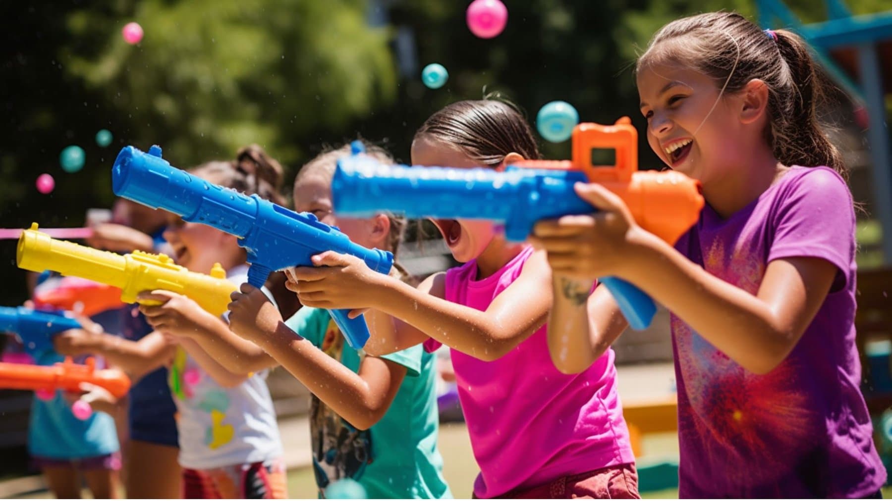 Des filles qui jouent avec des fusils à orbeez en groupe