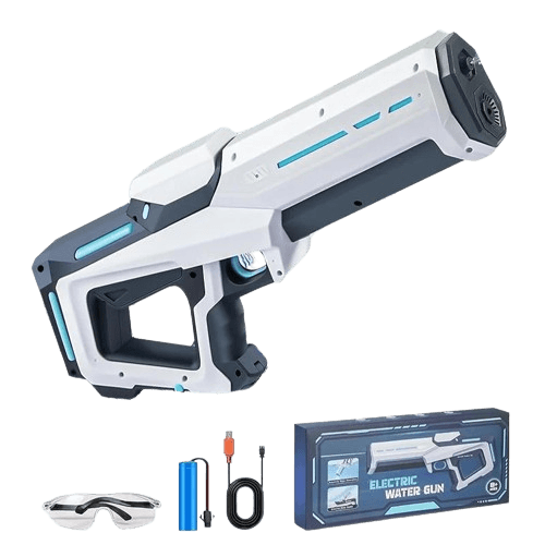 pistolet à eau électrique de couleur blanche avec une batterie