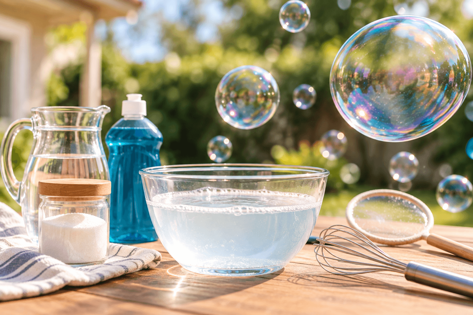 Grosses bulles de savon irisées formées avec du liquide fait maison