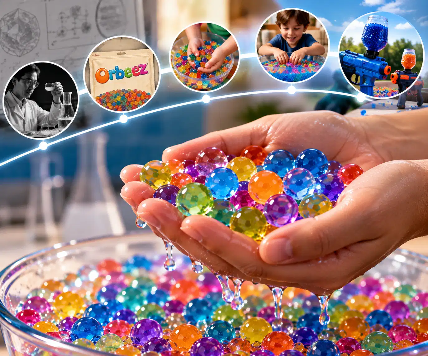 Billes d’Orbeez multicolores hydratées, en gros plan