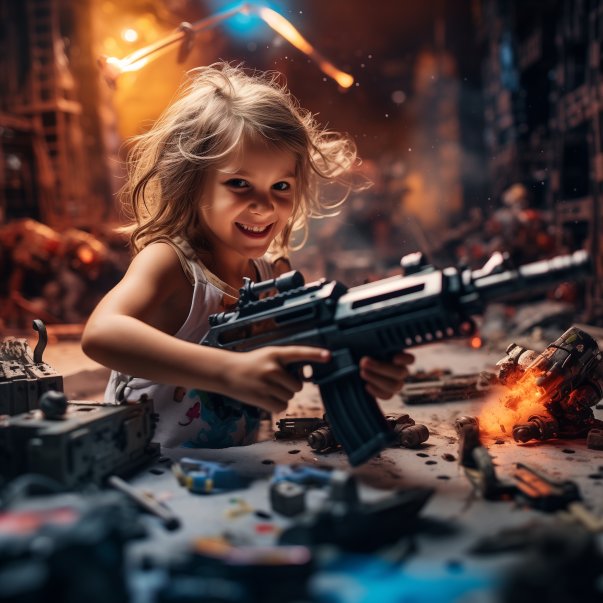 une enfant heureux qui tient un fusil à orbeez