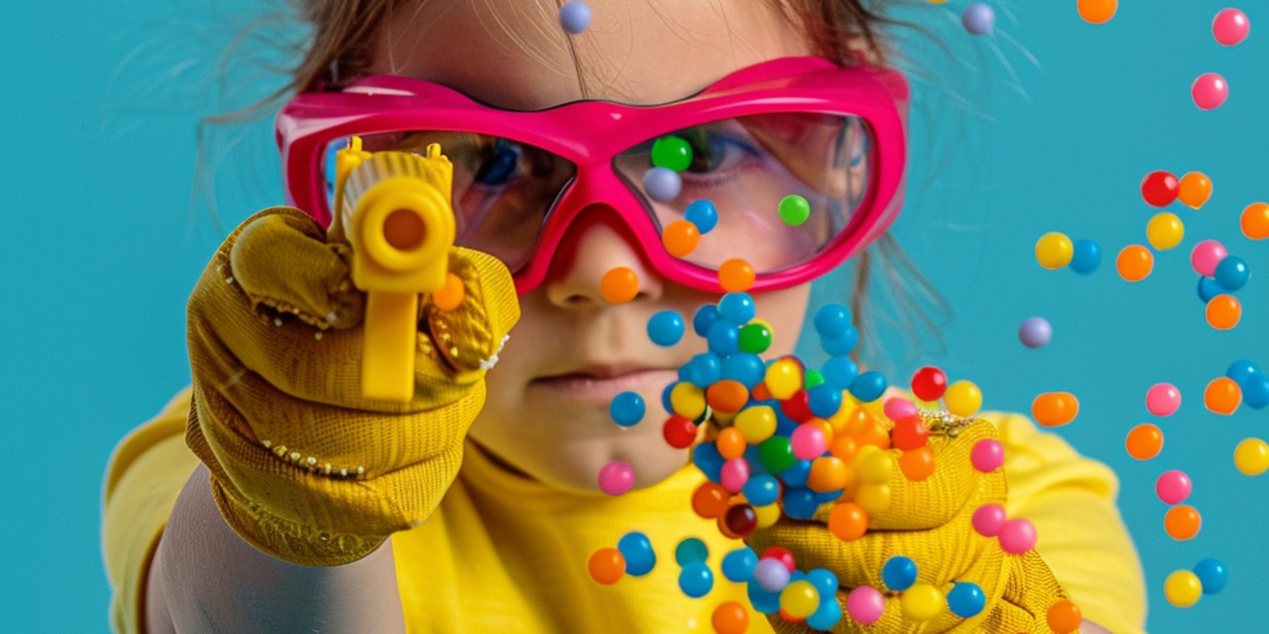 une qui fille qui vise avec un pistolet à orbeez