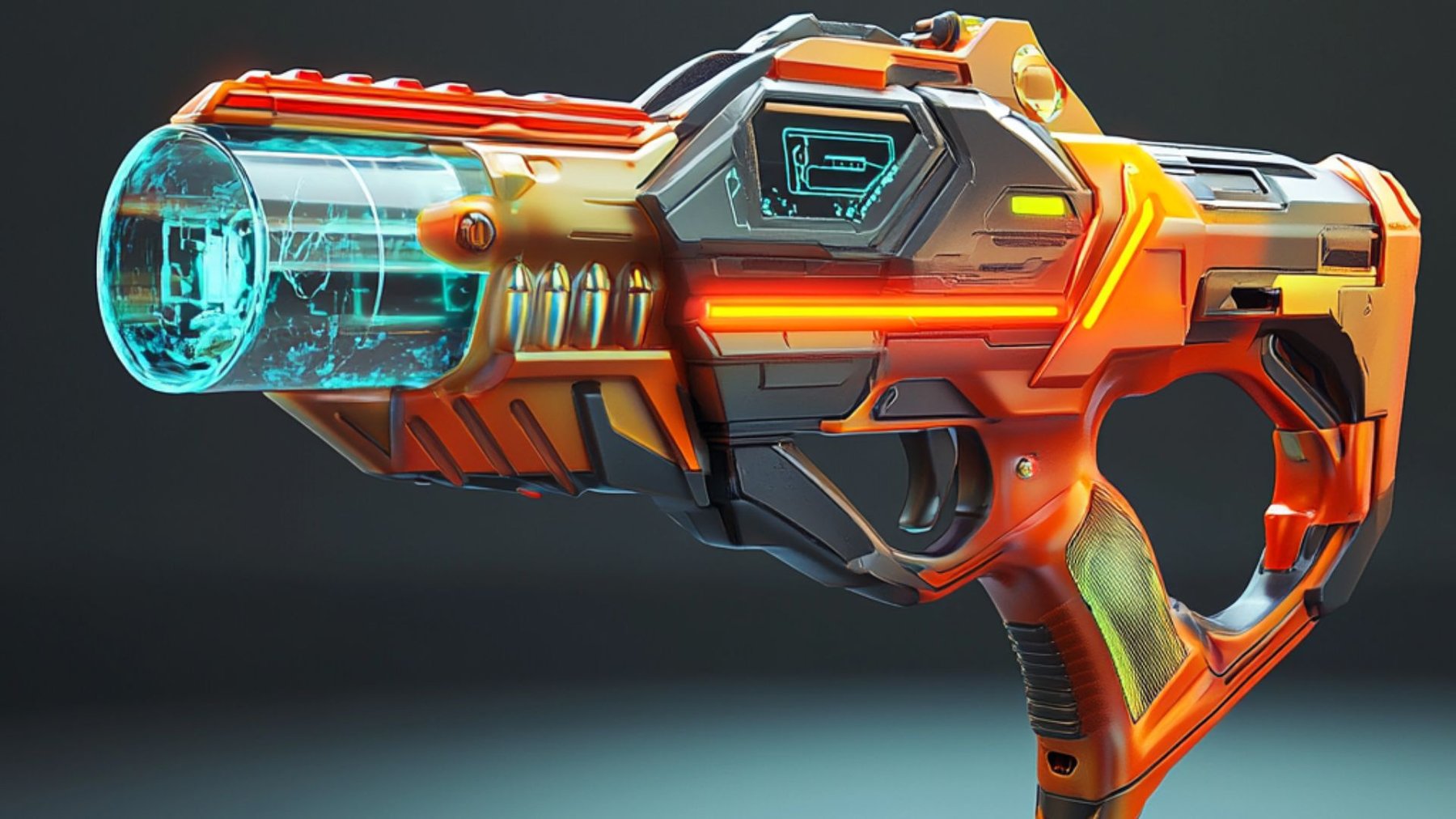 Pistolet nerf multicolore et futuriste