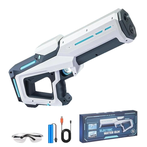 pistolet à eau électrique de couleur blanche avec une batterie